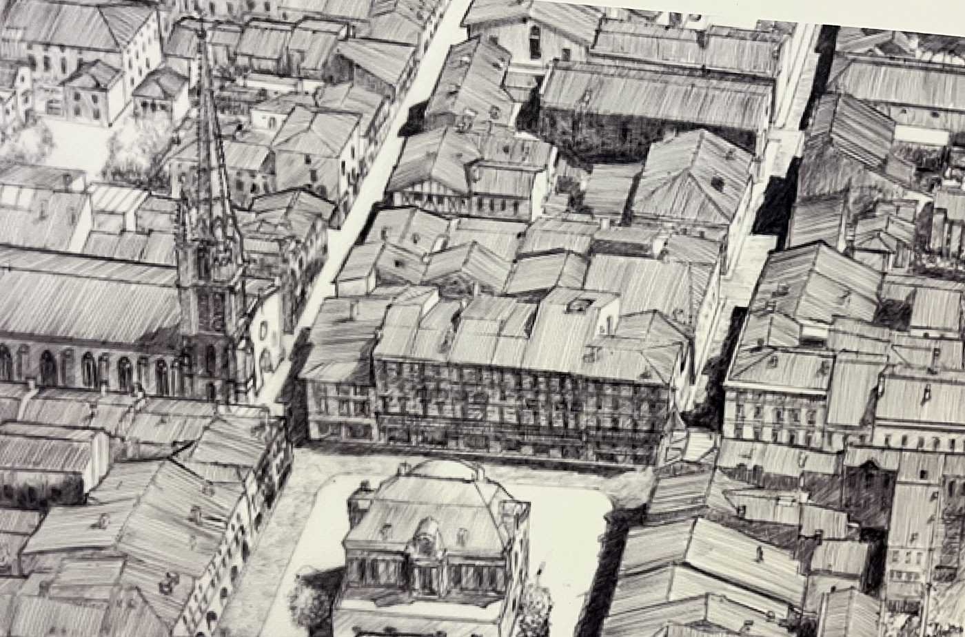 Vue de la place d'armes de Sainte-Foy-la-Grande et de ses couverts